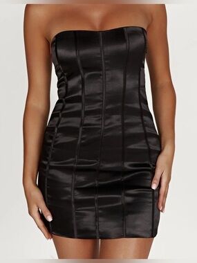 Meshki Black Strapless Satin Corset Mini Dress